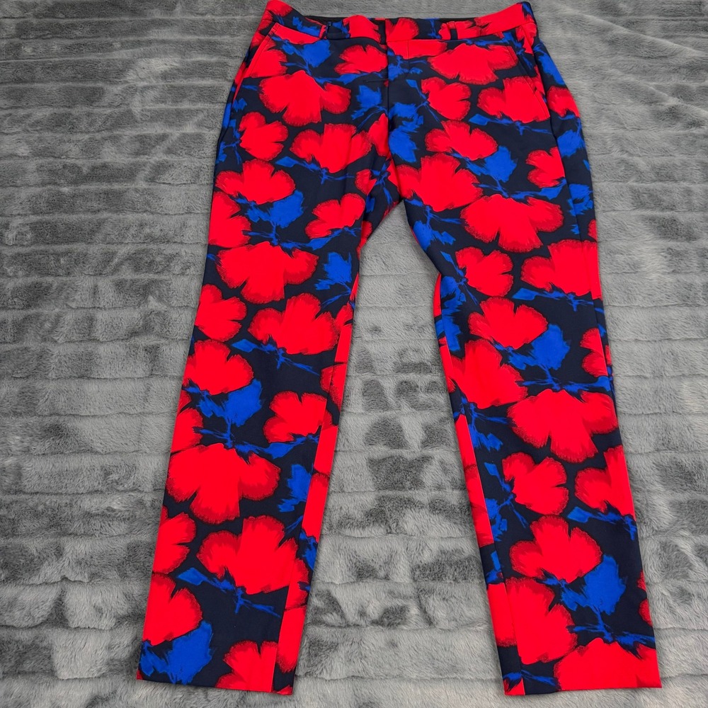 Banana Republic Ryan Slim Straight Floral Pants Red Blue Navy Petite 6P 15298